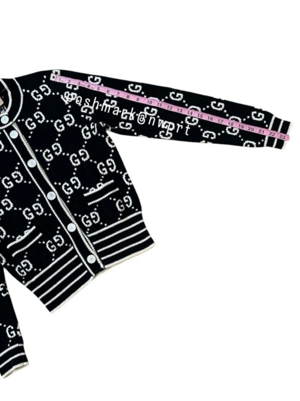 GUCCI GG Supreme Logo Cardigan Sweater Black Ivory White Cotton XS 0 2 - Picture 11 of 14